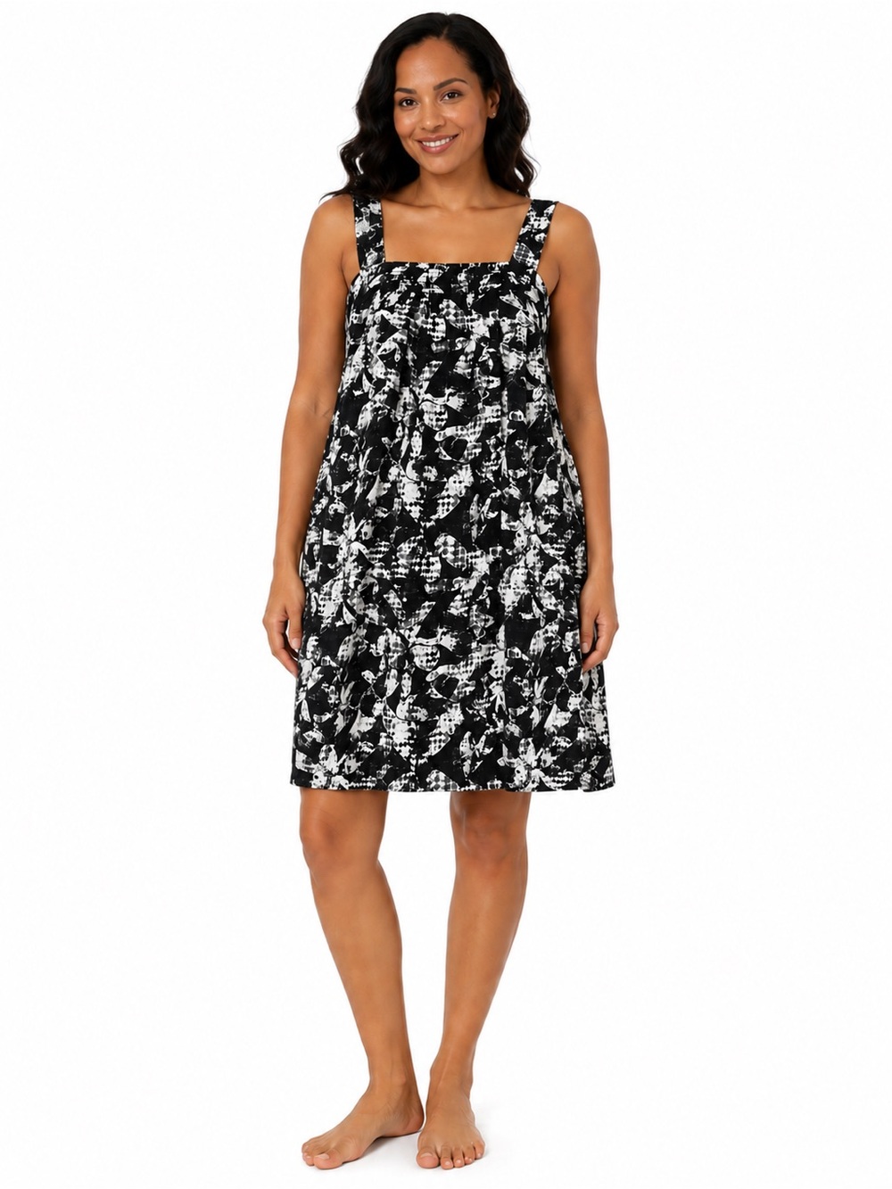 Breezies Cooling Sleep Dress Nightgown Black White Sleeveless Size L